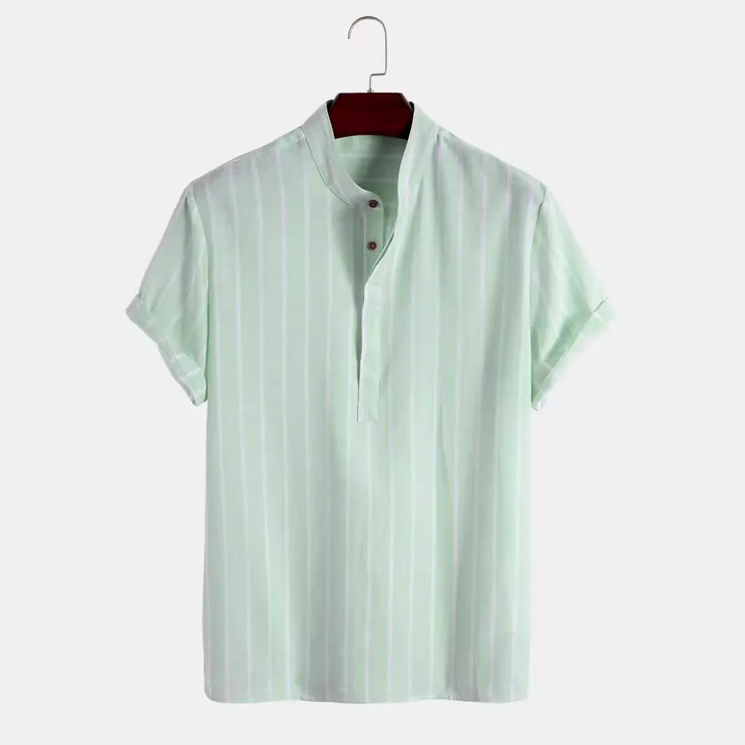 Striped Mandarin Collar Shirt
