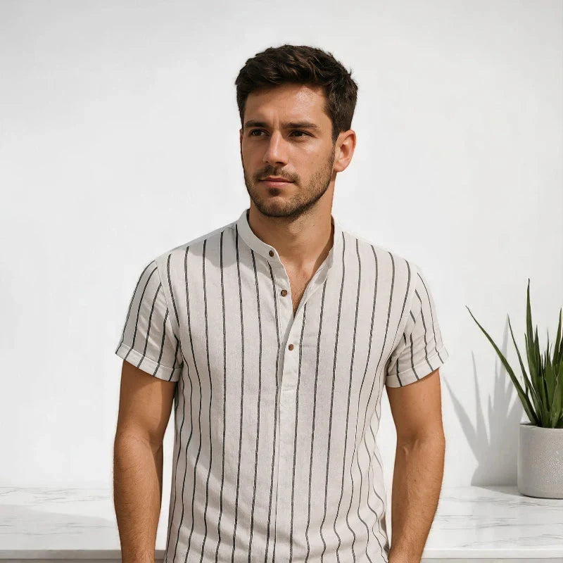 Striped Mandarin Collar Shirt