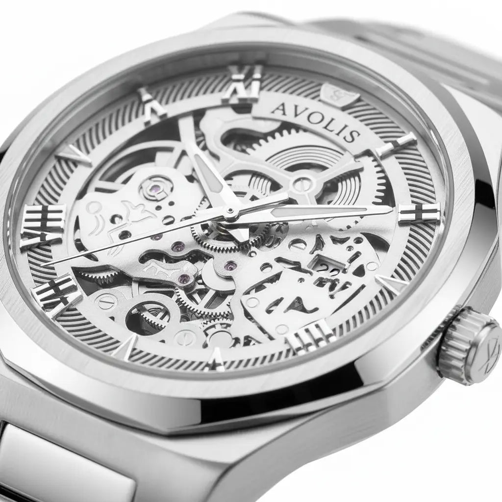 Automatic Stainless Steel Business Wristwatch Gold Silver white surface