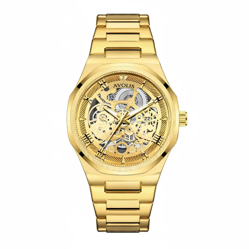 Automatic Stainless Steel Business Wristwatch Gold