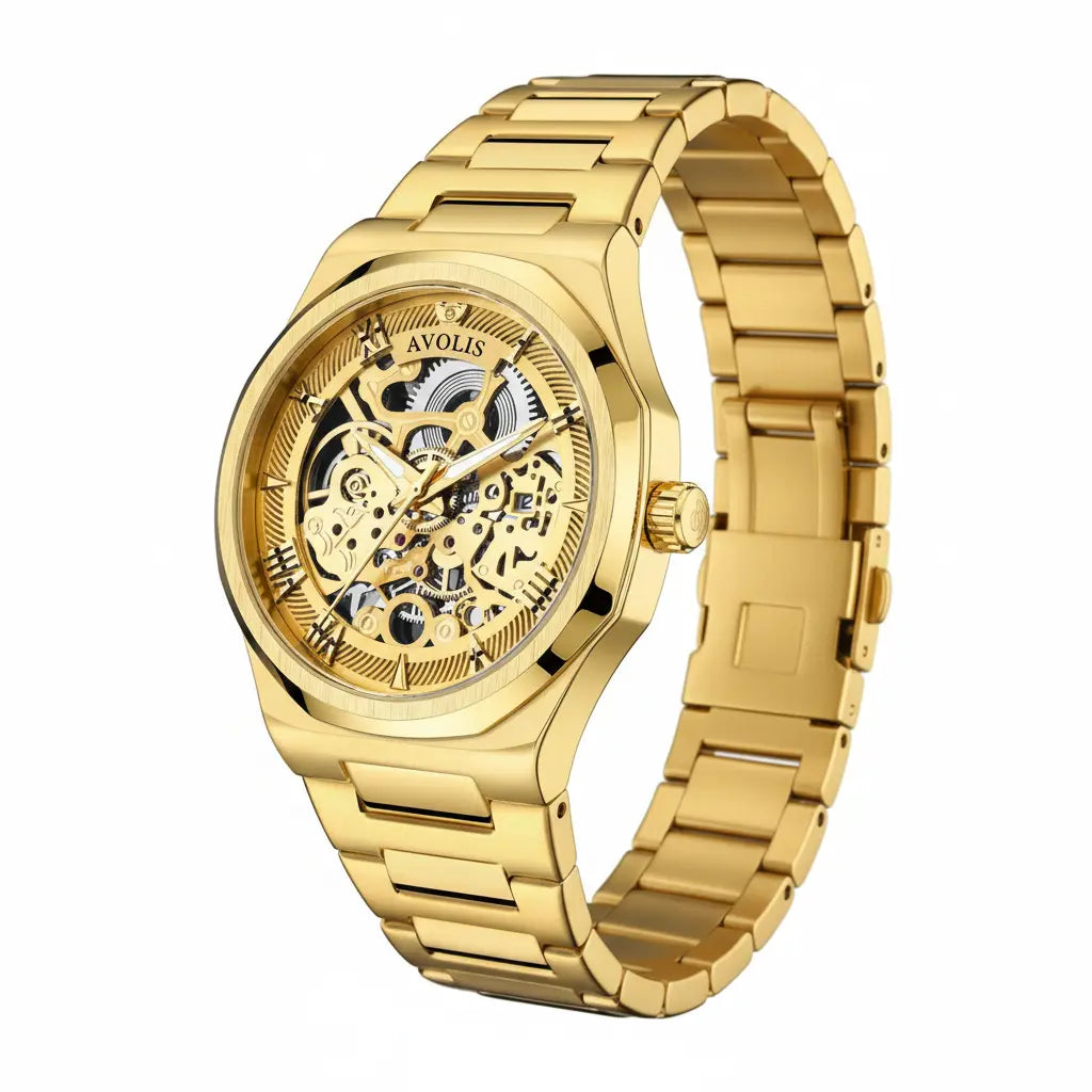 Automatic Stainless Steel Business Wristwatch Gold