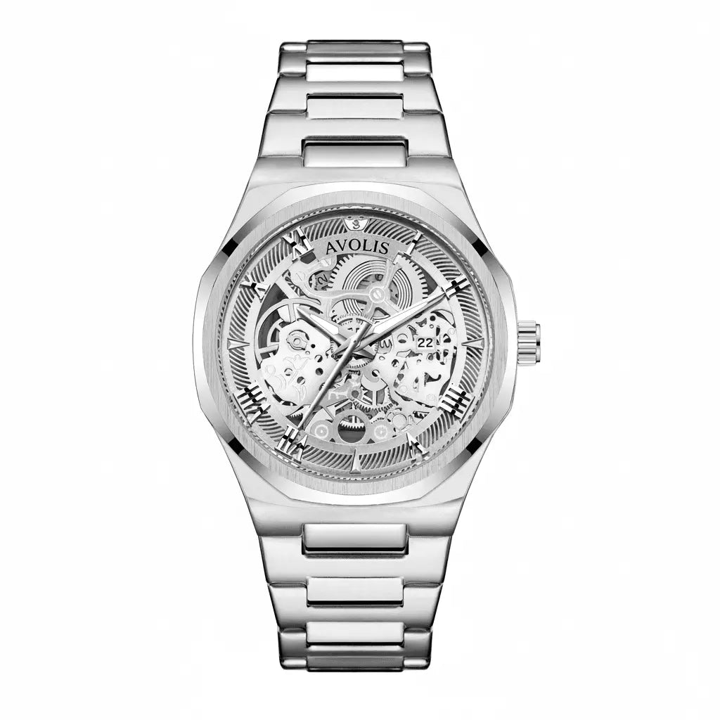 Automatic Stainless Steel Business Wristwatch Gold Golden white surface