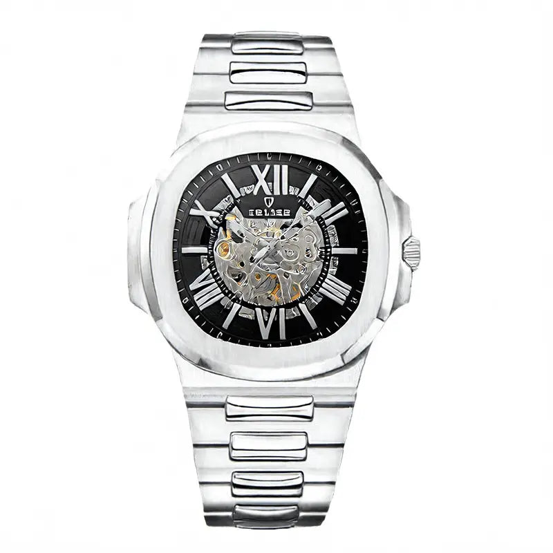 Steel Waterproof Business Dress Wristwatch Blue White T01-gold and black